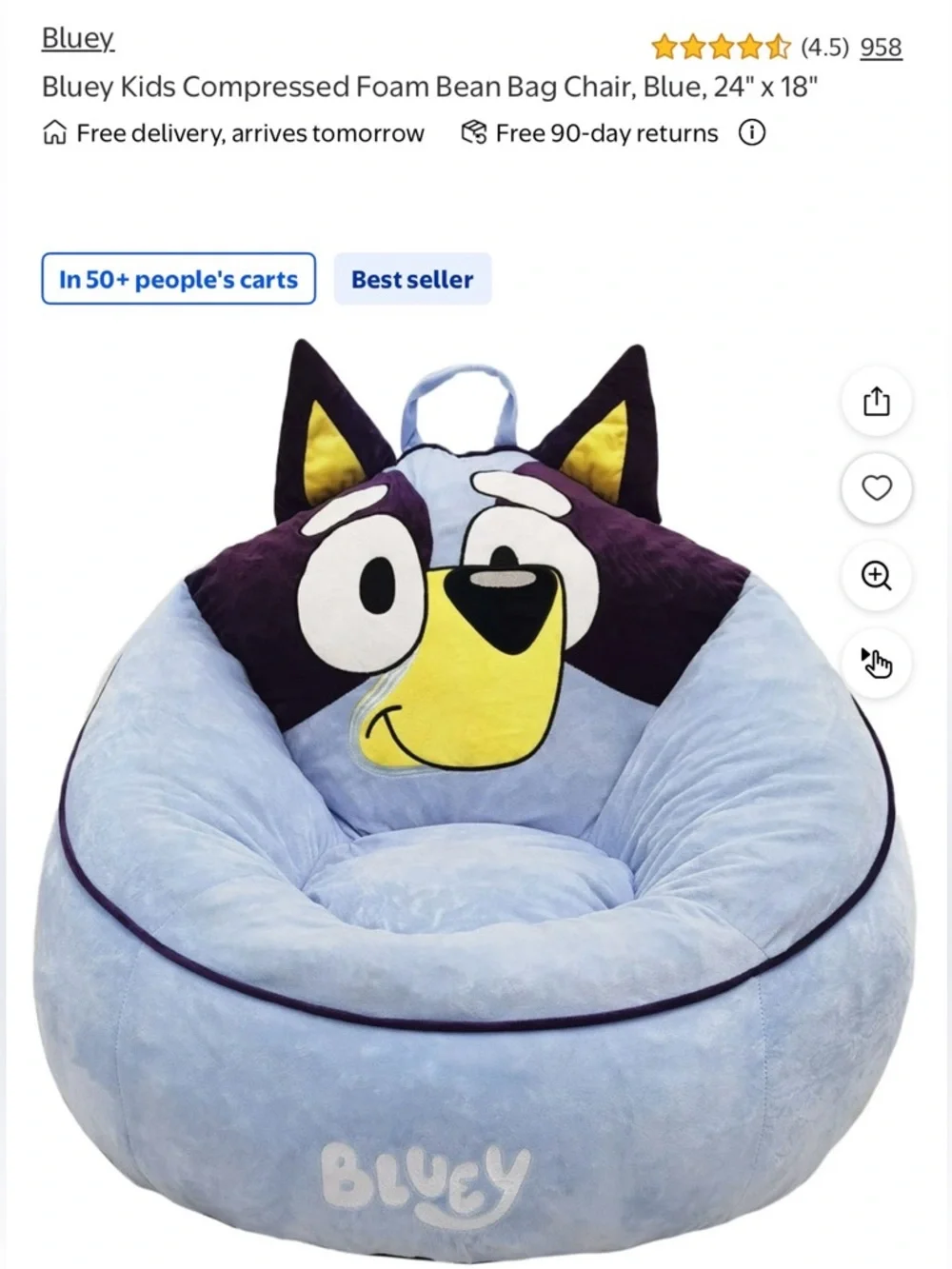 Bluey Kids Plush Character Bean Bag Chair - Blue by Bluey - Picture 1 of 2